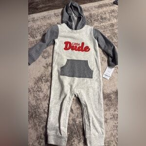 Gray and Red Little Dude Hooded Onesie